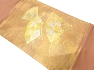 引箔　扇に草花模様織り出し　名古屋帯